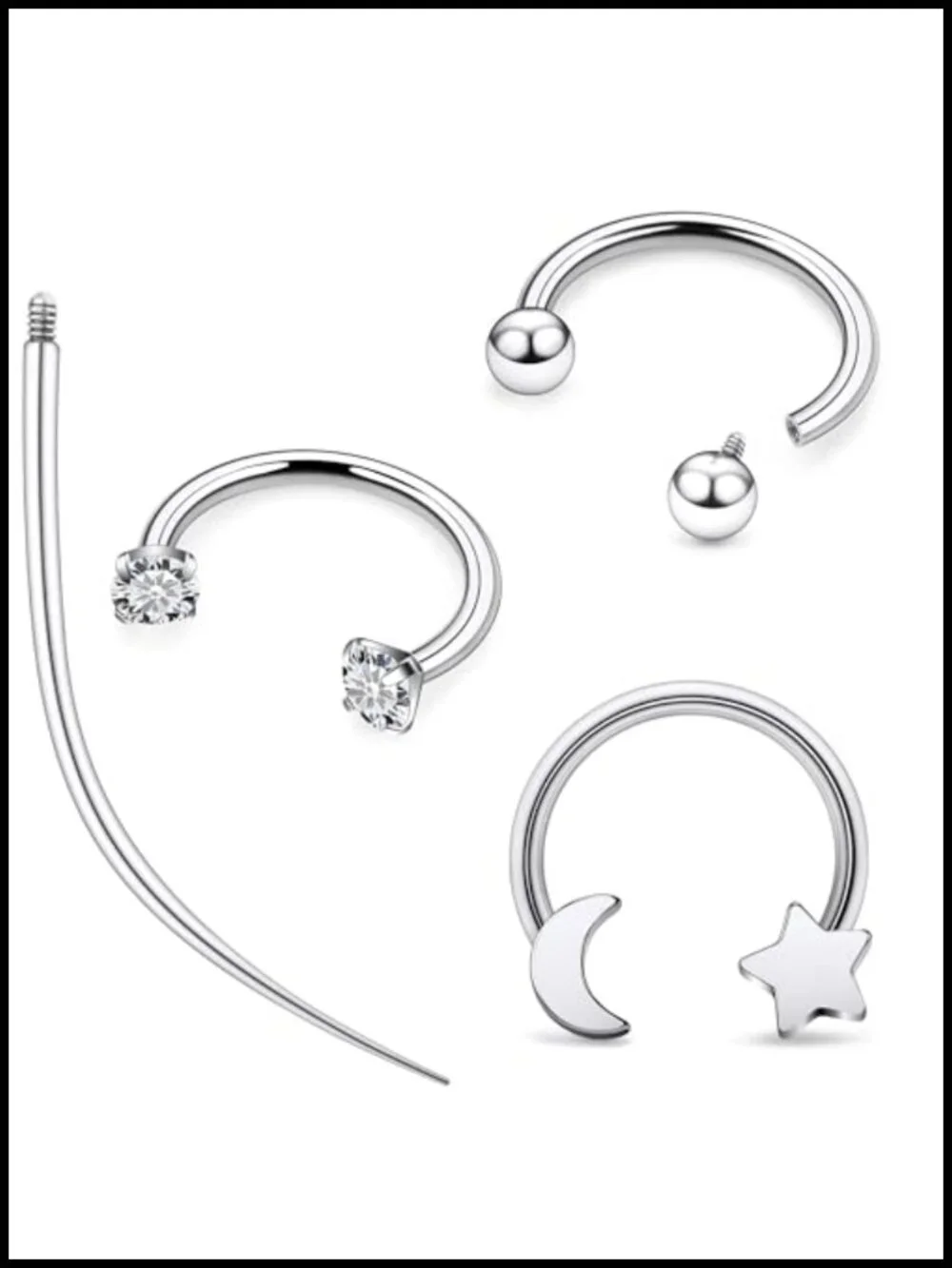 16G Titanium Horseshoe Nose Ring with Cubic Zirconia Star Septum Piercing